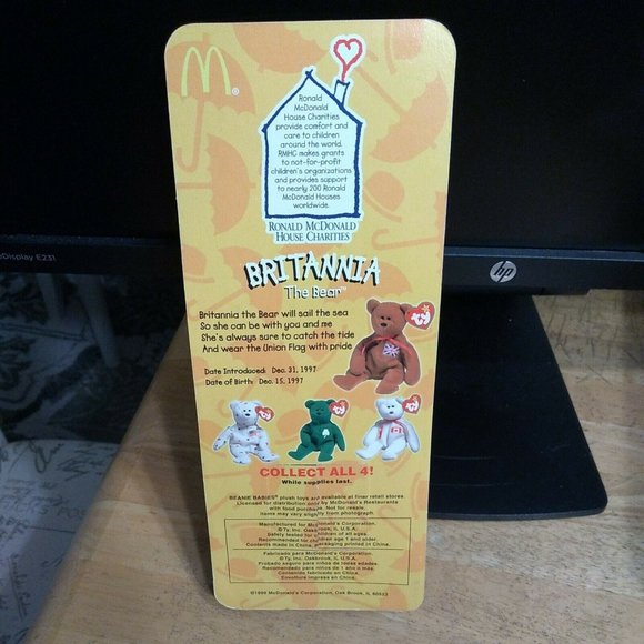 BRITANNIA BEANIES BABY BEAR TY MCDONALD'S RARE 1993 - Picture 2 of 8